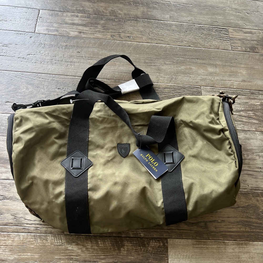 POLO RALPH LAUREN OLIVE DUFFLE NYLON GYM BAG. NEW WITH TAGS. $150 ORIGINAL